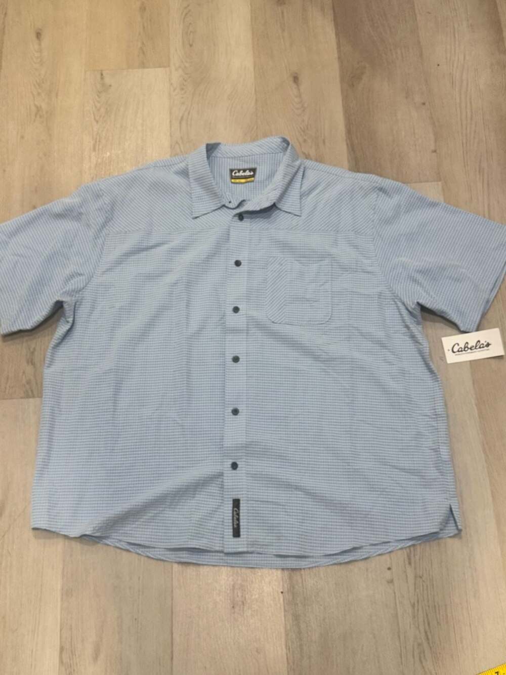 Cabelas Short Sleeve Button Down Shirt Size 2XL Blue Striped Seersucker
